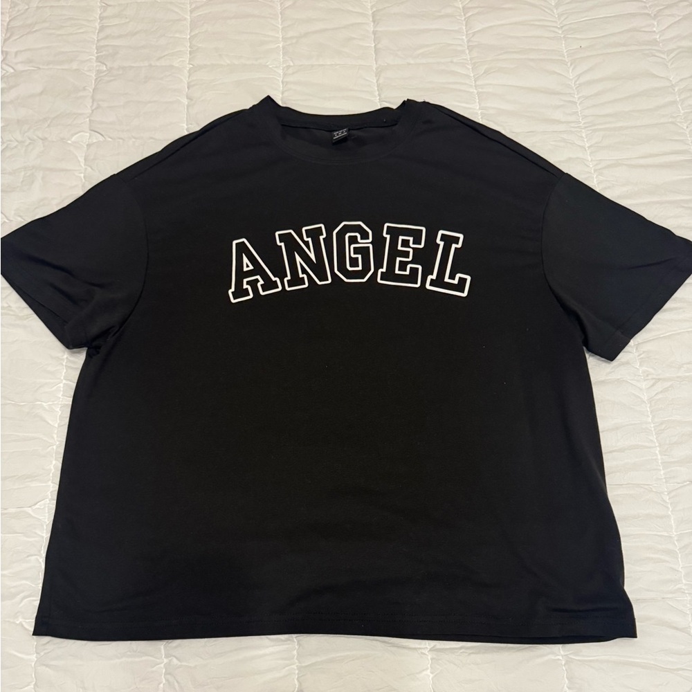 SHEIN Black 'Angel' Short Sleeve Tee